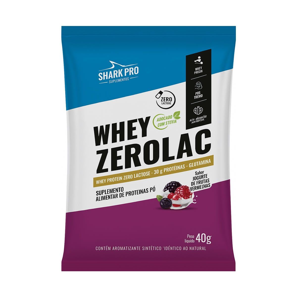 Whey Zerolac - 10 Sachês 40g Iogurte de Frutas Vermelhas - Shark