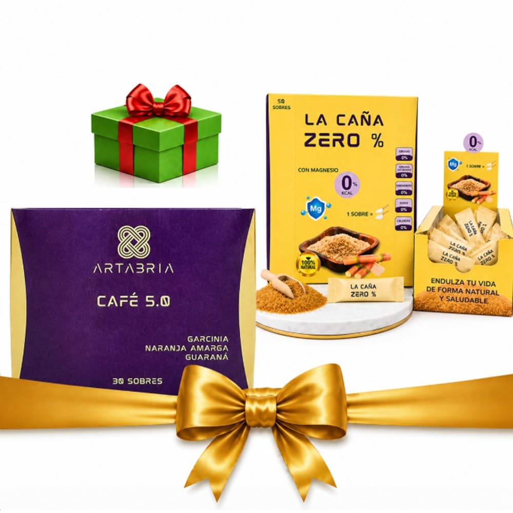 Pack Café 5.0 Artabria + Caña Zero% | Café para Adelgazar con Garcinia, Naranja Amarga y Guaraná | Endulzante Natural sin Azucar con Magnesio | 30 Sobres | Control de Peso + Regalo sorpresa