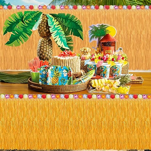 LZMDISU 9 FT Luau Gras Tischröcke, 4 Pack Hawaiianische Luau Gras Röcke natürliche Tischröcke für Luau Party Hawaiianische Party Geburtstag Tropische Strandparty Dekorationen Zubehör, 9 FT x 2,5 FT