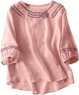 Women's Boho Embroidered Shirt V-Neck Long Sleeve Tunic...