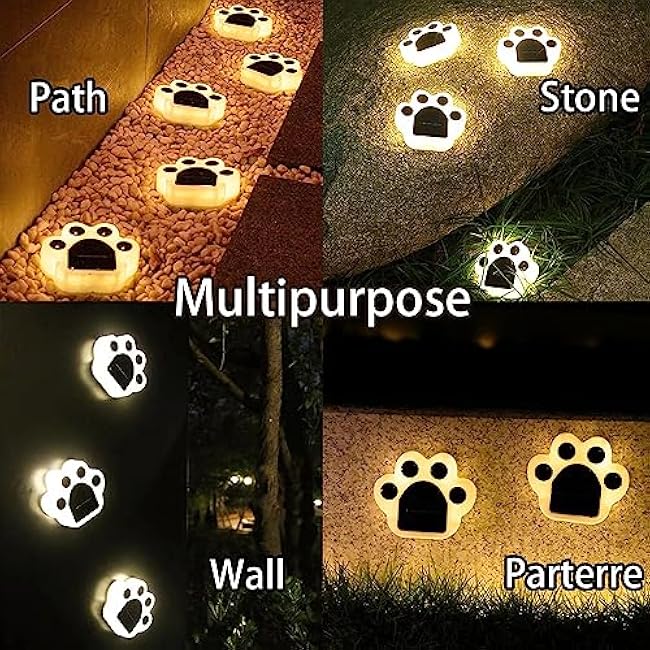 4 Pack Solar Paw Print Light Garden Lights Yard Lights Led White