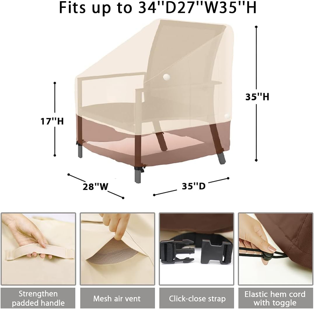 Patio Chair Covers, Outdoor High Back Chair Cover, 600D Heavy Duty and Waterproof Outdoor Patio Furniture Cover, Tear-Resistant, 35" D x 28" W x 35" H, Beige & Brown : Everything Else
