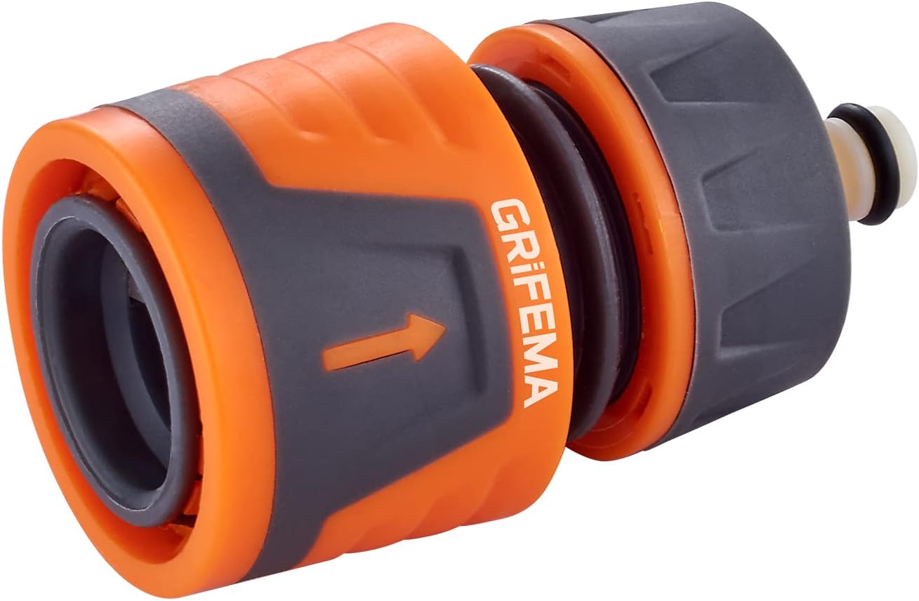 GRIFEMA GE1202 Quick Coupling Hose for 1/2" 12.5 mm - 5/8" 15 mm, Hose Stop Connector, Easy Installation, Sun Protection, Grey - Orange [Amazon Exclusive]