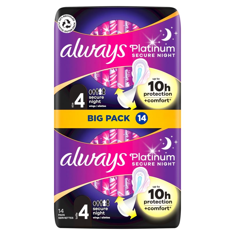 Always Platinum Ultra Secure Night with Wings Size 4 14 Pads