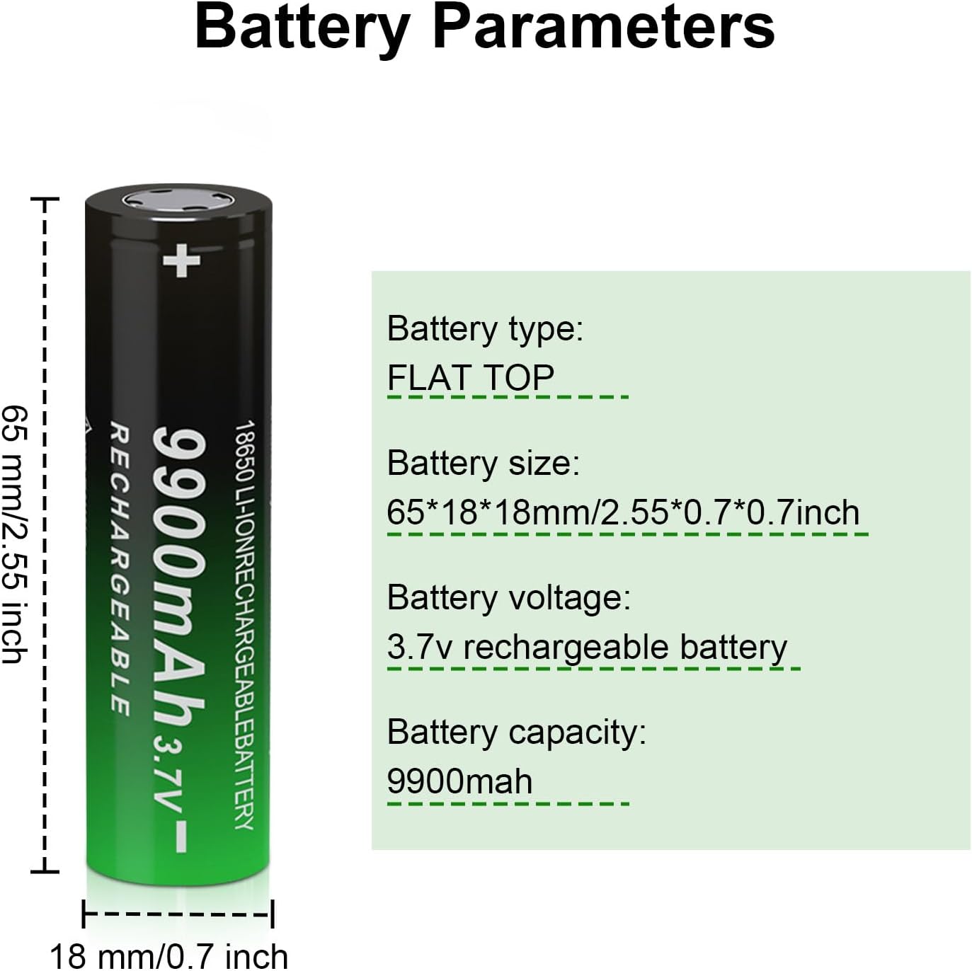 18650 9900mah Rechargeable Ni-MH Batteries Perfect for Flashlights, Headlamps, Toys, Remote Controls, Bluetooth Devices & Home Lighting（8 Pack, Flat Top 18x65mm）