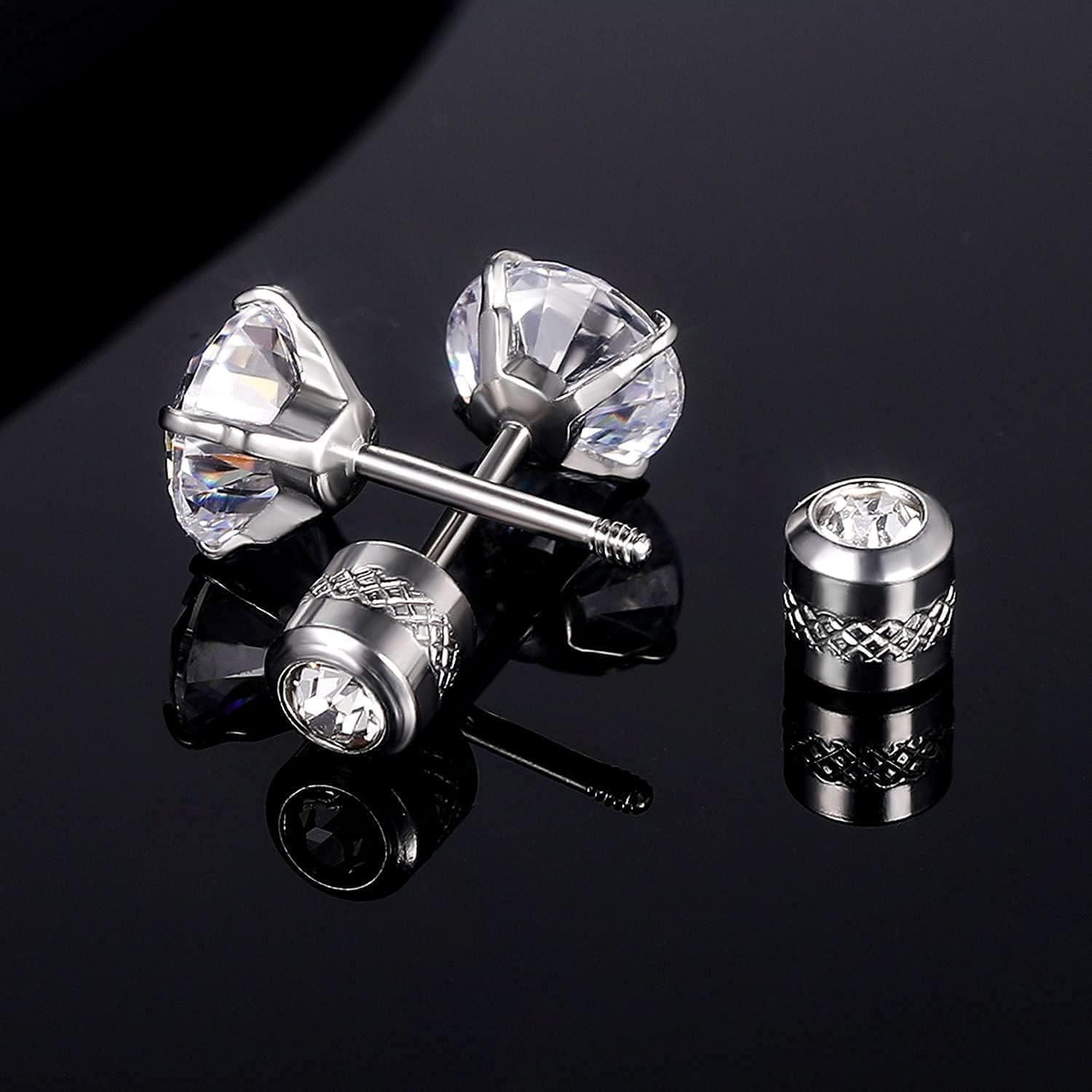 VOLUKA Cubic Zirconia Stainless Steel Screw Earrings - Titanium Screw Back Earrings 20G Pure Titanium Earpost - Hypoallergenic for Women Men Trendy Cartilage Stud Earrings - Image 3