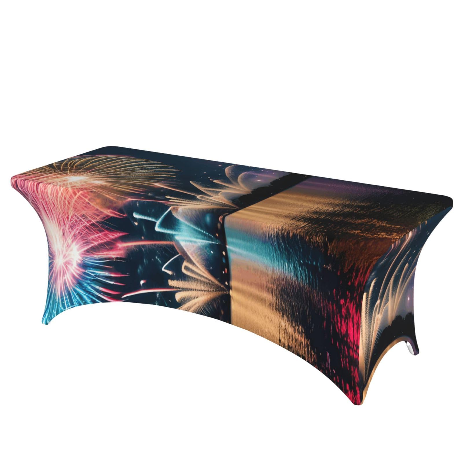 AYYQWE Fireworks Print Elastic Rectangular Tablecloth For Banquet Outdoor Picnics Office Table Cover