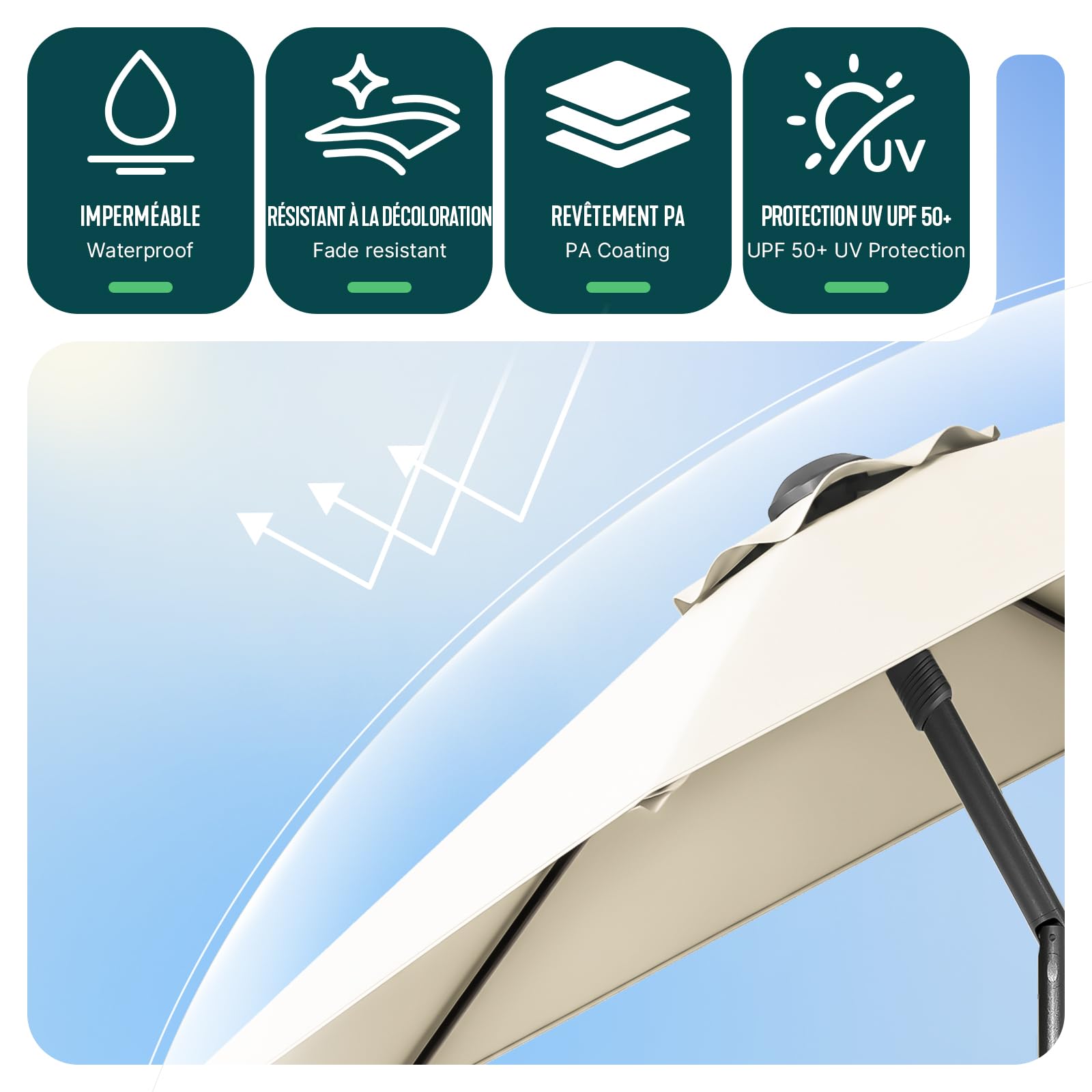 VOUNOT Ombrellone da Giardino Inclinabile 270 cm, Protezione UV 50+, Ventilazione Superiore, Borsa da Trasporto con Tracolla