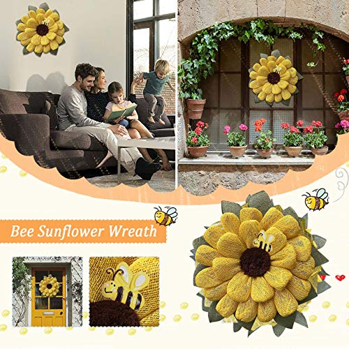 AOJIAN Simulation Bee Sunflower Wreath Artificial Leaf Garland Hanging Pendants Wedding Party Spring Wreath Decor (D)