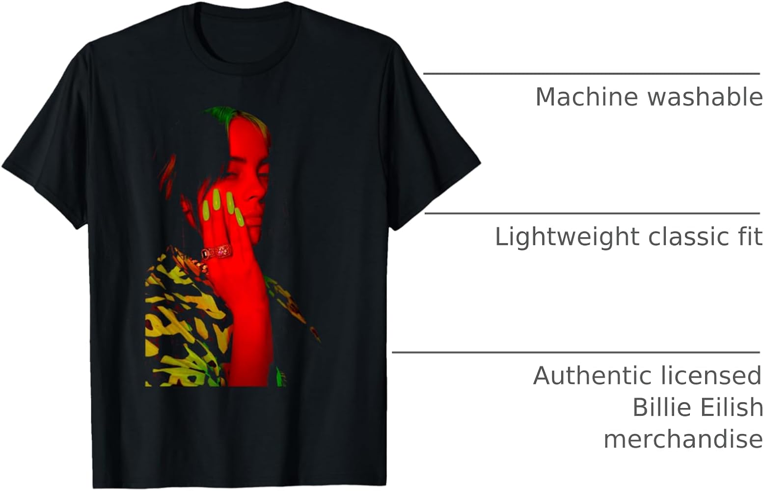 Amazon.com: Official Billie Eilish Red Photo Neon Black T