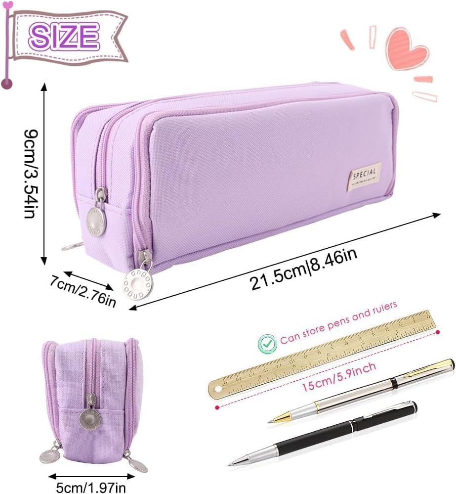Image of OSDUE Large Capacity Pencil Box for Girls & Boys, 3 Compartments Pen & Pencil Pouches, Aesthetic Stationery Pouch for School Kids College Students, Cute Stationary Gift for Children