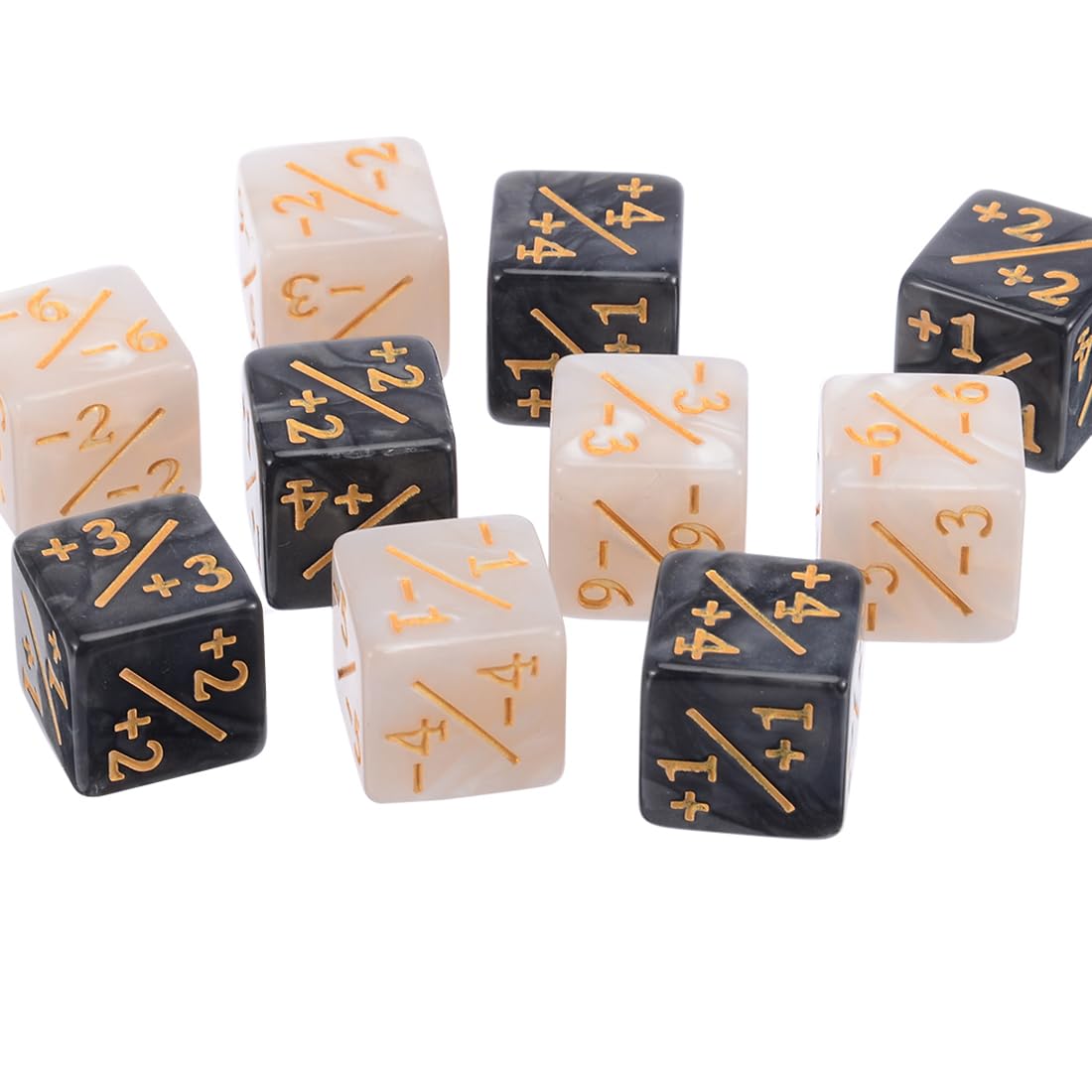 12 Würfelzähler, Kartenspielzubehör, Wertwürfel, Treuewürfel (Perlschwarz + Perlweiß)