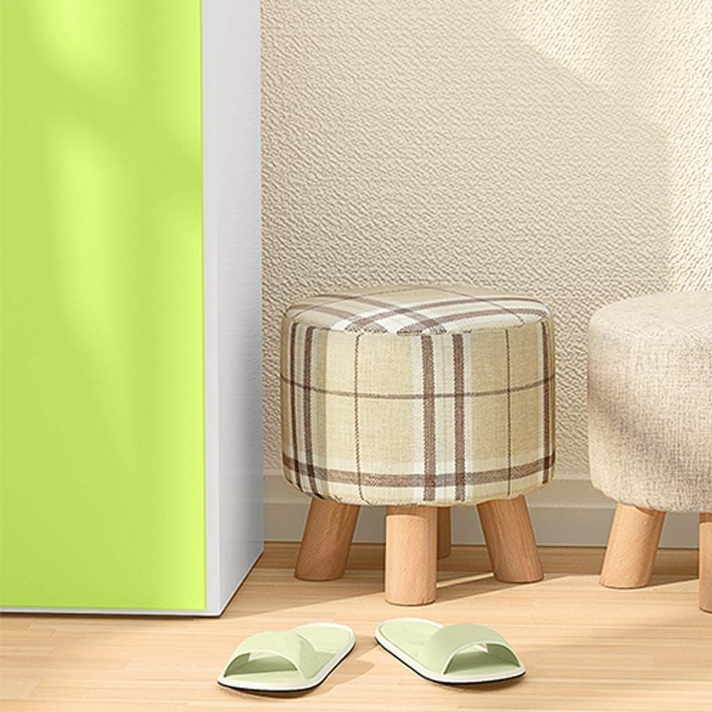 Footstool Change Shoe Bench Round Simple Solid Wooden Legs Upholstered Seating Chair Foot Stools Home Wood Stool Multi-Function (Color : Candy)