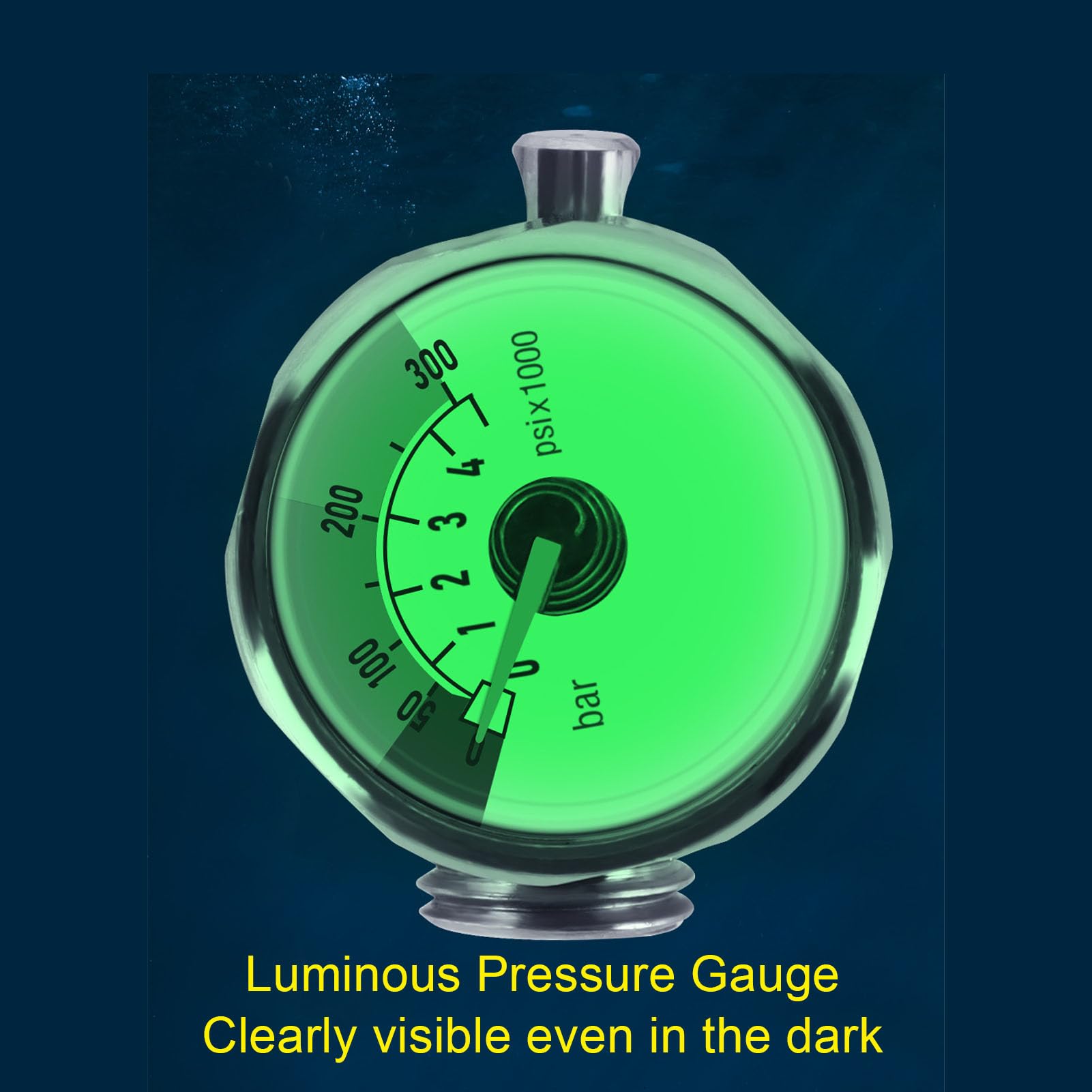 Manómetro de Buceo, Manómetro de Buceo de Fibra de Carbono de Acero Inoxidable con Esfera Luminosa y Gancho BCD, para Equipos de Submarino (80CM)