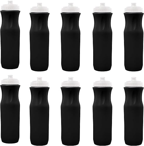 DISCOUNT PROMOS Juego de 10 botellas de agua de plástico, 26 oz. - Tapa superior negra a presión - Negro