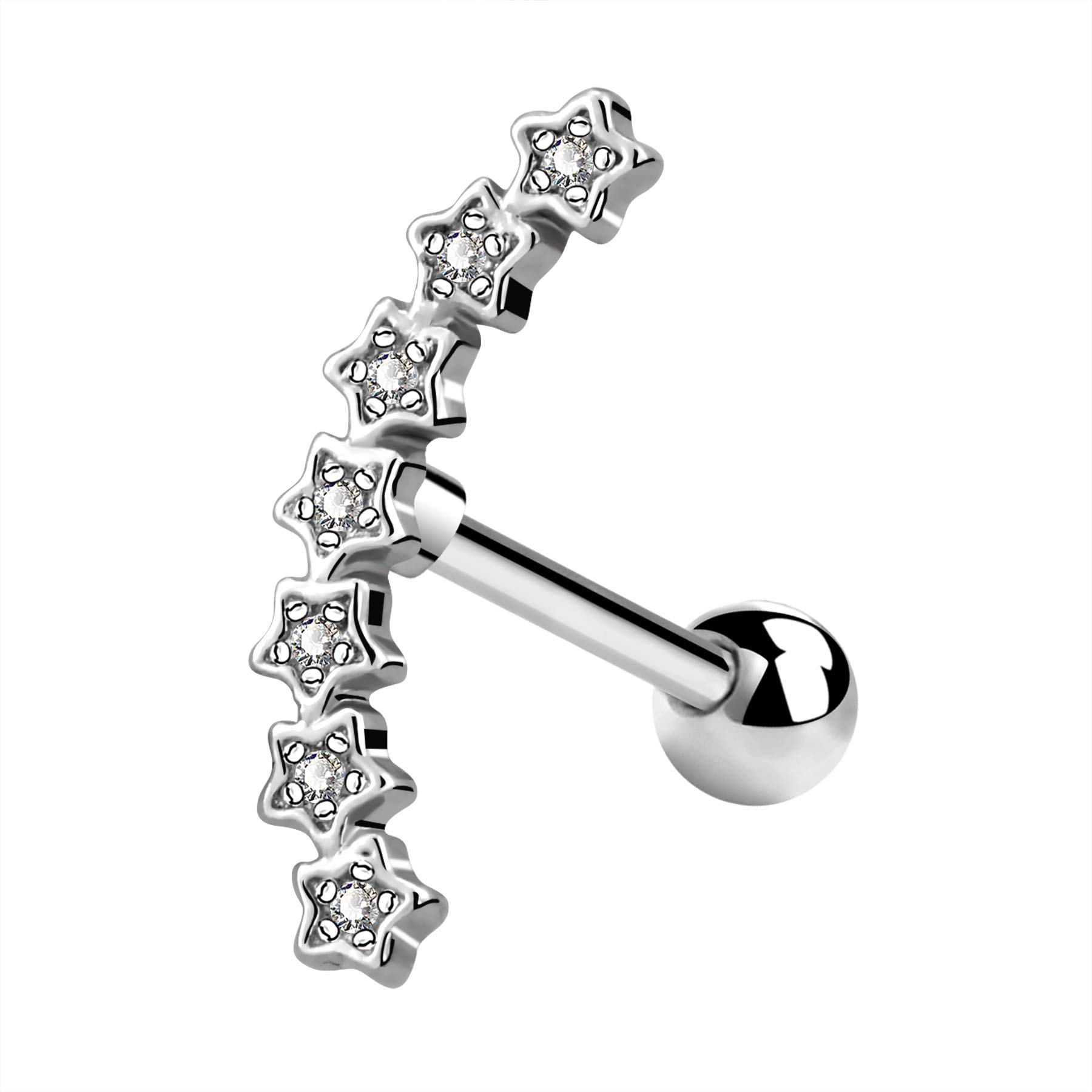 Helix Earrings 16G Helix Piercing Clear CZ Helix Jewellery Curved Star Upper Ear Helix 316L Stainless Steel Cartilage Earring for Women Girls