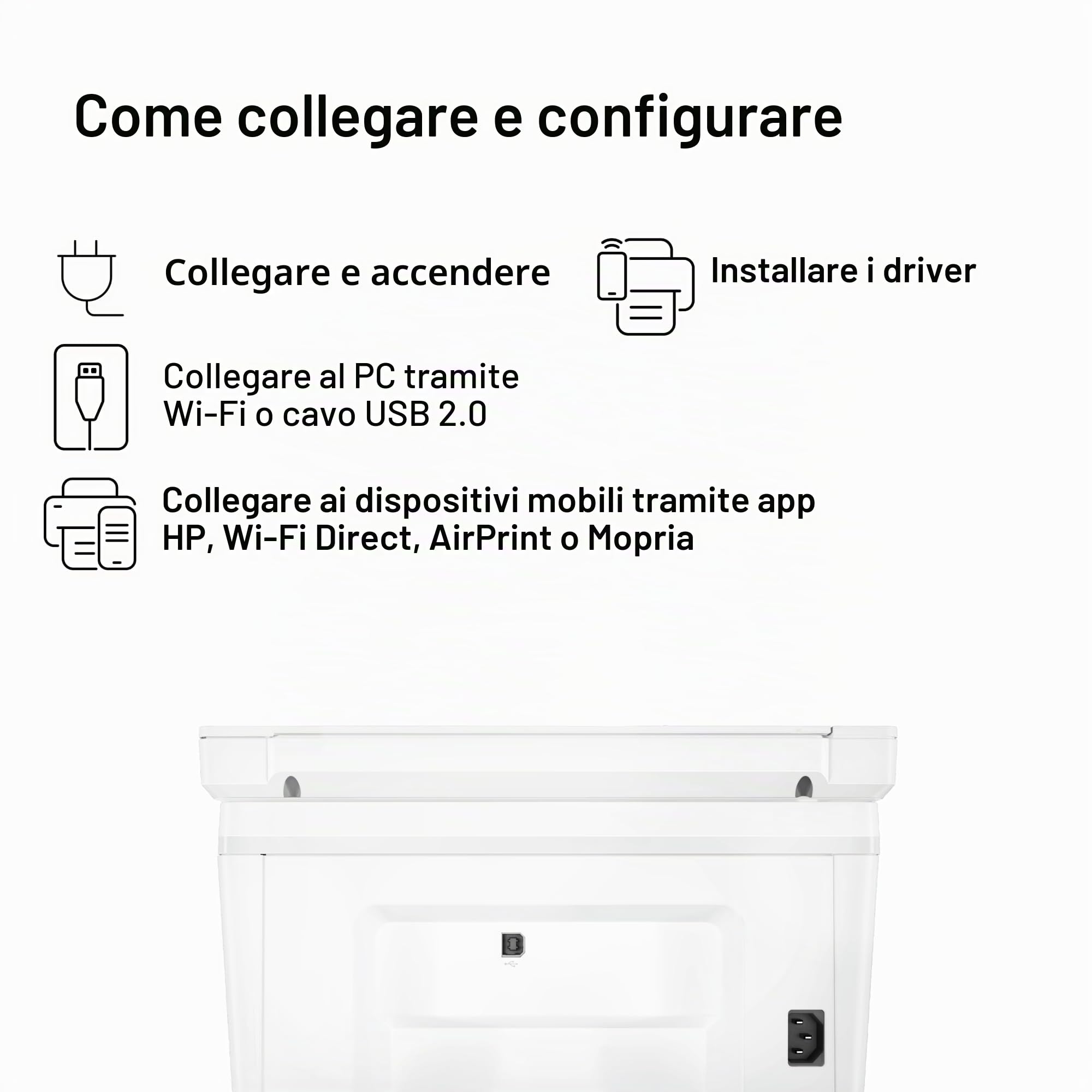 HP LaserJet M140w 7MD72F, Stampante Multifunzione Laser A4, Monocromatica, Stampa Fronte e Retro Manuale in b/n, 20 ppm, Wi-Fi, HP Smart, 2 Mesi di Piano Toner Instant Ink inclusi, Bianca