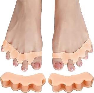 Kioiner 2 Pairs Gel Toe Separator, Soft 4 Toe Spacers for Women Men to Bunion Correct, Toe Stretcher Straightener Toe Spreader for Overlapping Toes Bunion Relief Toes Restore Crooked Toes Hammer Toes Relaxing Toes Curled Toes Claw Toes (Skin)