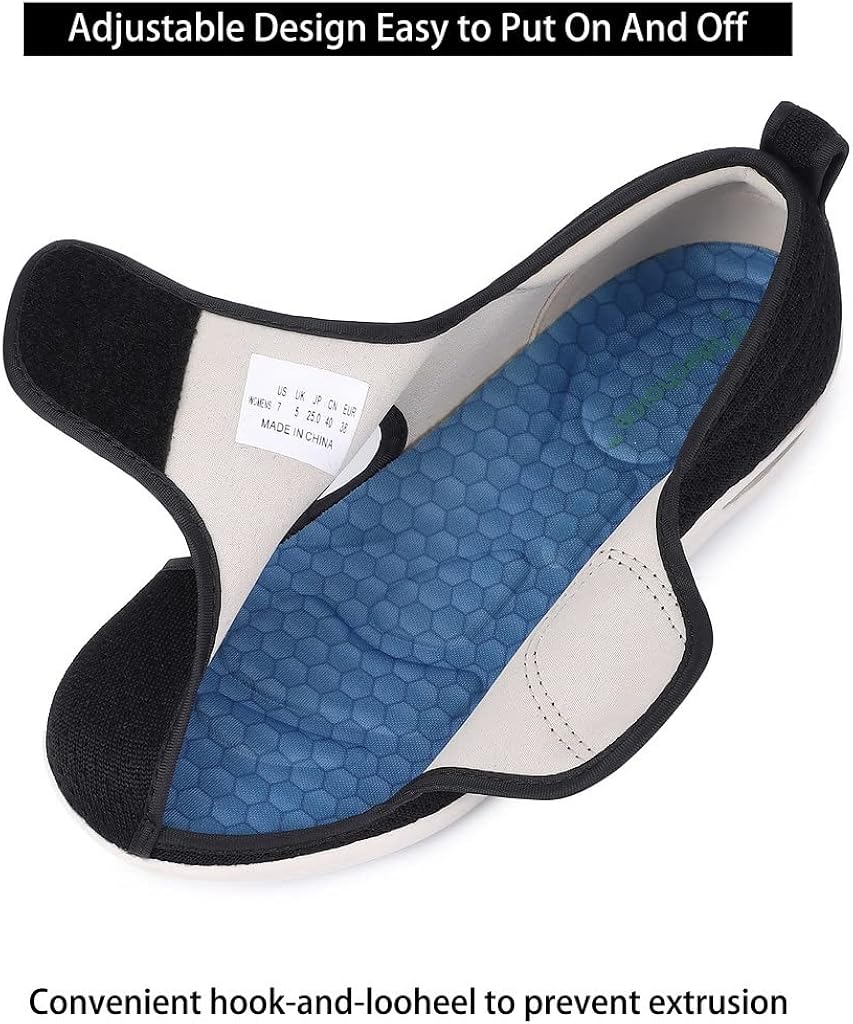 Miniatura 3 de Elitechoice Zapatos para diabéticos para mujer de ancho ancho con cierre ajustable, ligeros, transpirables, pies hinchados, para caminar, edema