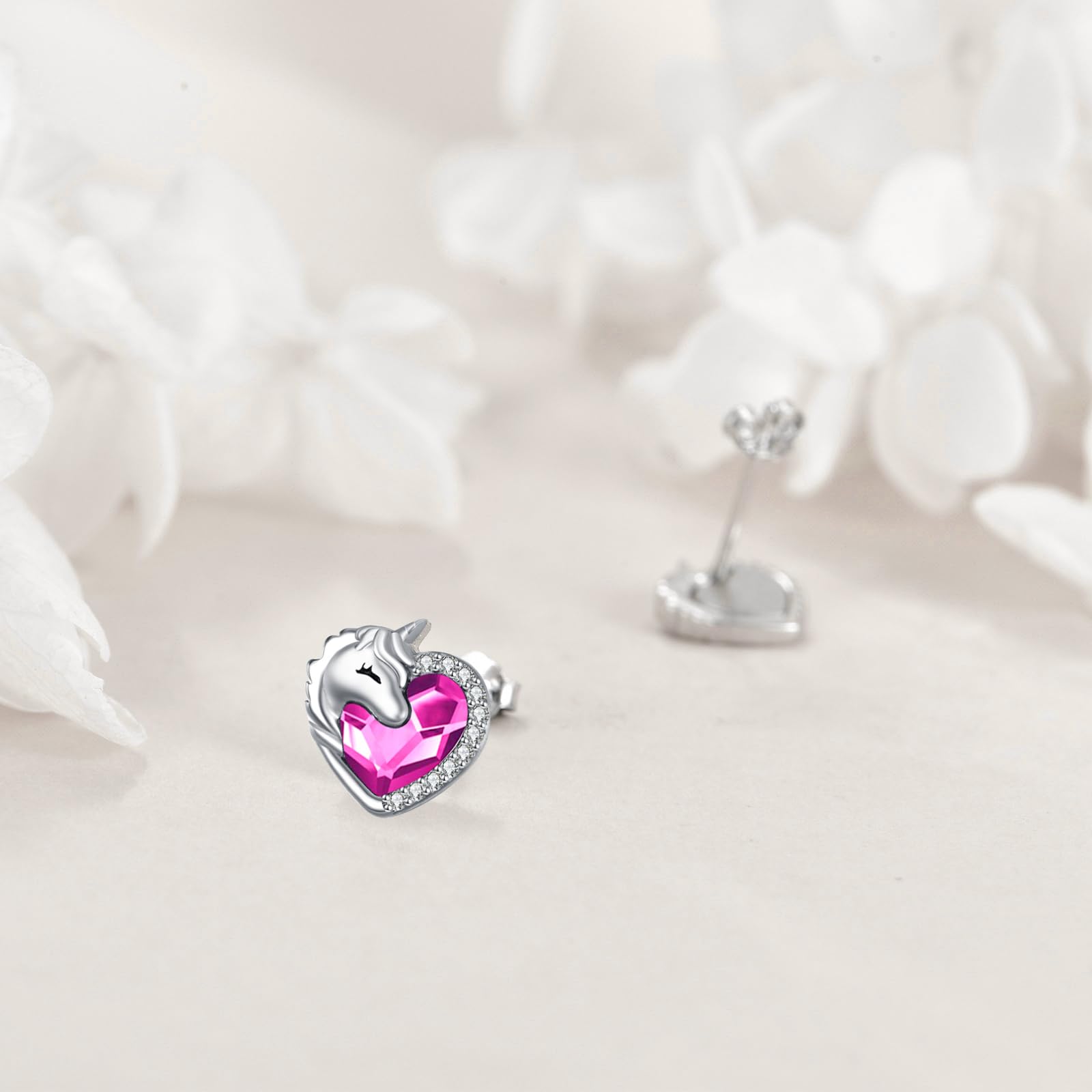 VONALA Einhorn Ohrringe Mädchen 925 Sterling Silber Kristall Herz Ohrstecker Schmuck Geschenke für Damen Kinder