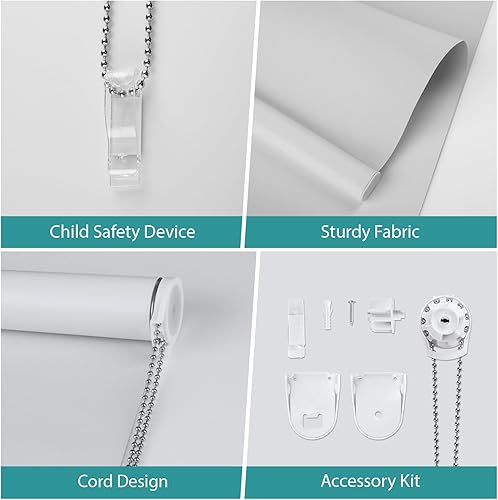 Miniatura 6 de Buseu Persiana enrollable 100% opaca de 34 pulgadas de ancho x 72 pulgadas de alto, color blanco con aislamiento térmico, protección UV, privacidad,
