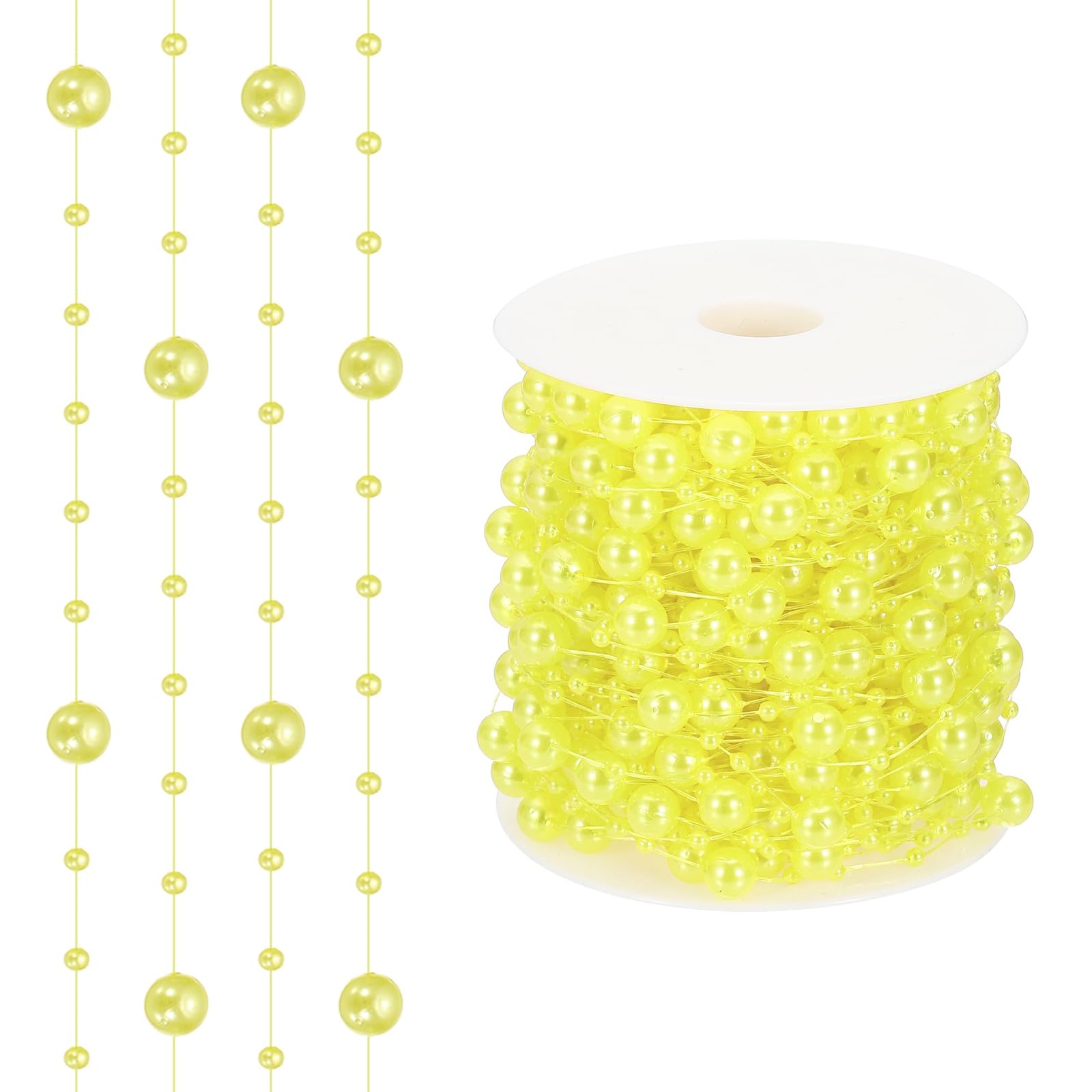 sourcing map 98 Feet Artificial Pearl String, Faux Pearl Beads Fishing Line String Beads Chain Vases Filler for Floating Candle Wedding Centerpiece Party Decoration, Yellow