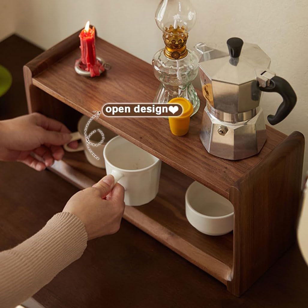 Espositore per tazze da caffè in legno massello a 2 ripiani, in legno di noce, per cucina, casa, ufficio, caffè, t & bar, se Jar nizer