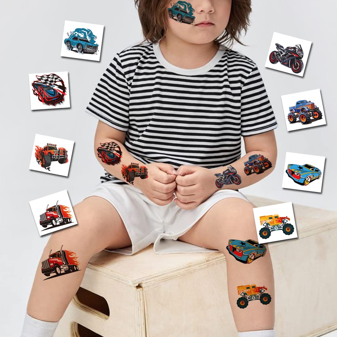 CHARLENT 148 Sheets Race Car and Monster Truck Temporary Tattoos for Kids image 4