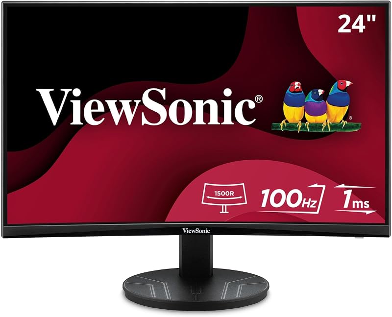 ViewSonic VA2416C Monitor curvo sin marco Full HD 1080p de 24" con frecuencia de actualización variable, cuidado de la vista, entradas HDMI y DisplayPort para el hogar y la oficina (renovado)