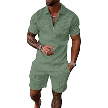 Mens Summer Track Suits 2 Piece Shorts Sets Short Sleeve Sweatsuit Outfits 1/4 Zip Golf Polo Shirts Loungewear