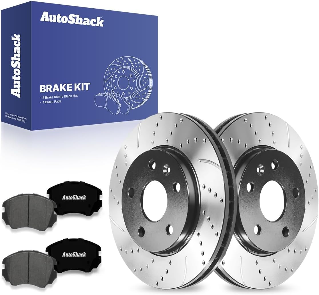 AutoShack Front Vented Drilled & Slotted E-Coated Brake Rotors + Ceramic Pads 6-PC Brake Kit Replacement for 2013-2015 Chevrolet Malibu 2012-2016 Buick LaCrosse ShadowGuard 11.65" (296 mm)