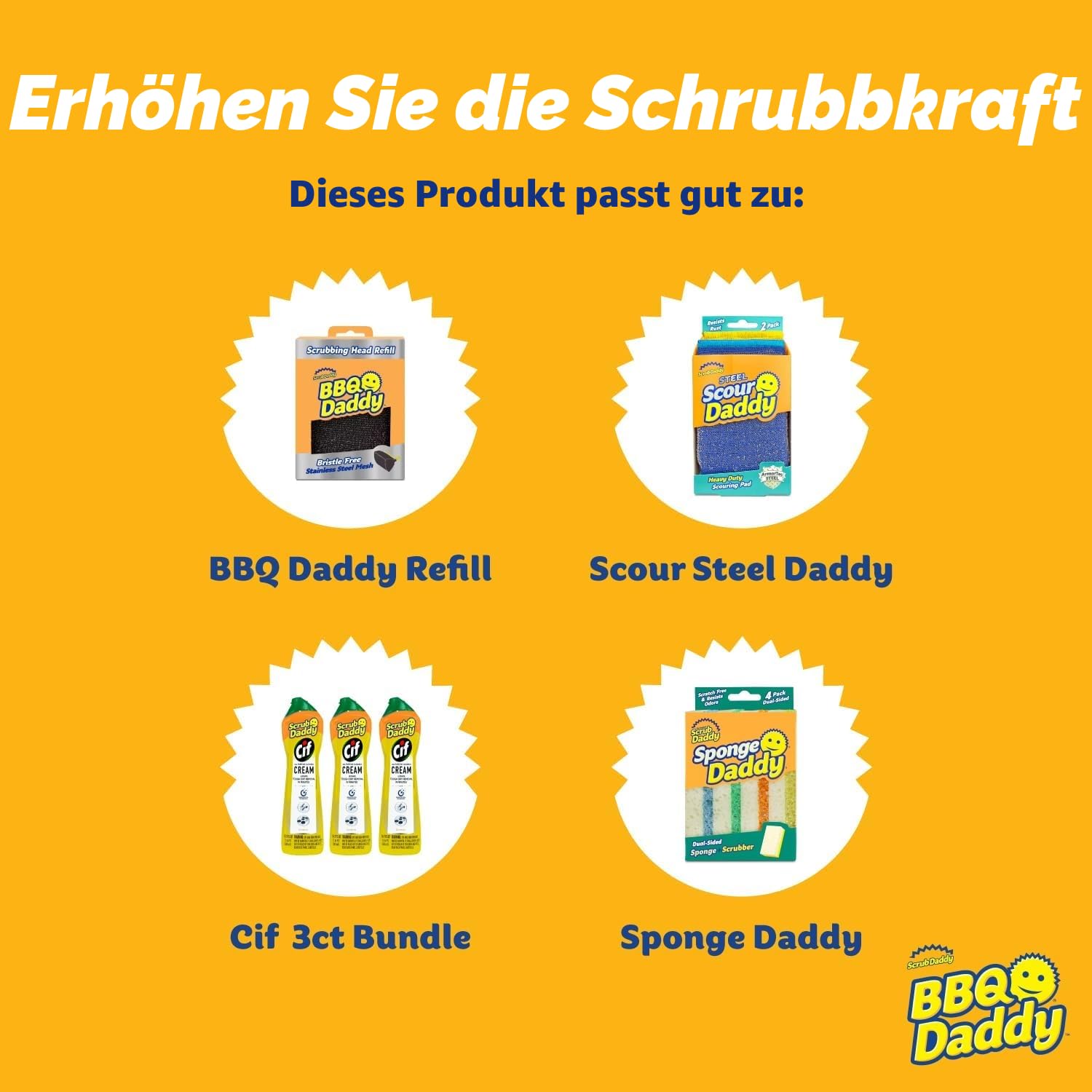 Scrub Daddy BBQ Daddy Grill-Reinigungsbürste mit Schaber & Flaschenöffner, ohne Borsten, für Grillrost