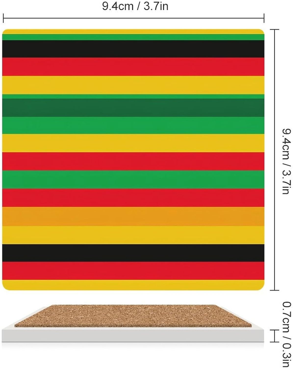 Rasta Stripe Print Coaster for Drinks Square Ceramic Table Coasters Stone Mat Crafts 6PCS Home Kitchen Decor