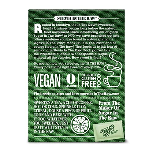 Stevia In The Raw, Plant Based Zero Calorie, No Erythritol, Sugar Substitute, Sugar-Free Sweetener For Coffee, Hot & Cold Drinks, Suitable For Diabetics, Vegan, Gluten-Free, 100Count Packets (1 Pack) #TOP1