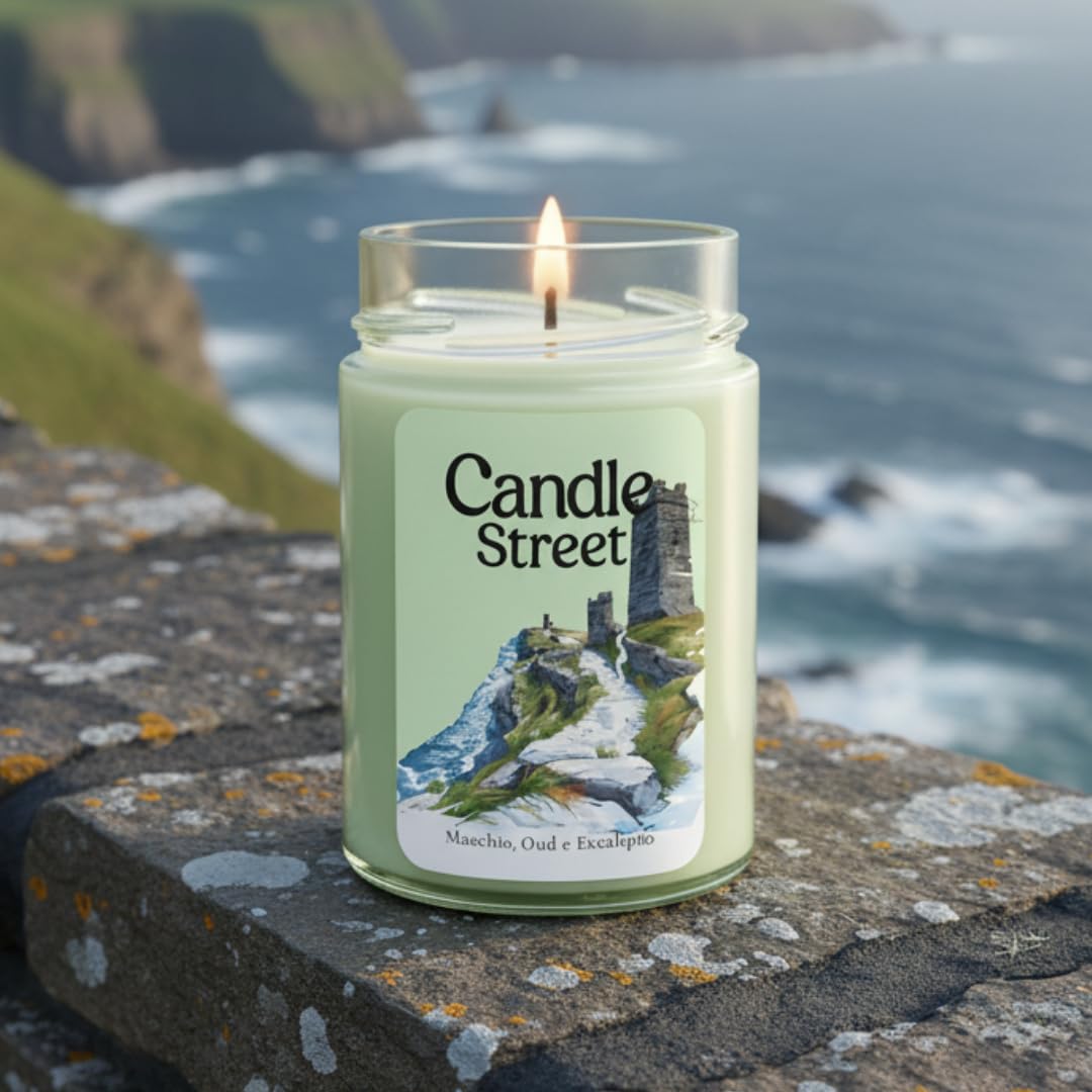 Candle Street – Duftkerze Himmel von Irland 500 g | Weißer Moschus, Oud und Eukalyptus | Kollektion Sfumature d'Winter | Große Kerze im Premium-Glas, 120h