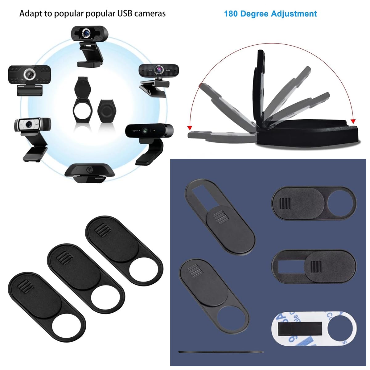 Paquete de 6 cubiertas para lente de cámara web, tapa de obturador de cámara USB, adhesiva, interruptor de privacidad abatible y deslizante, bloqueador de capó para Logitech HD Pro, iPad,