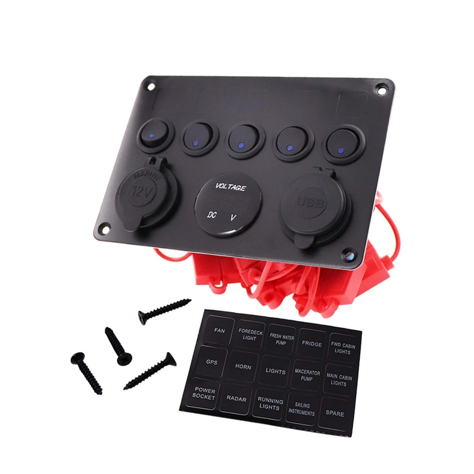 Samochód Łódź Podwójne gniazdo USB Ładowarka Woltomierz 12 V Gniazdo zasilania 5 Gang WŁ-WYŁ Panel przełączników dźwigniowych, do samochodów Morska RV Ciężarówka