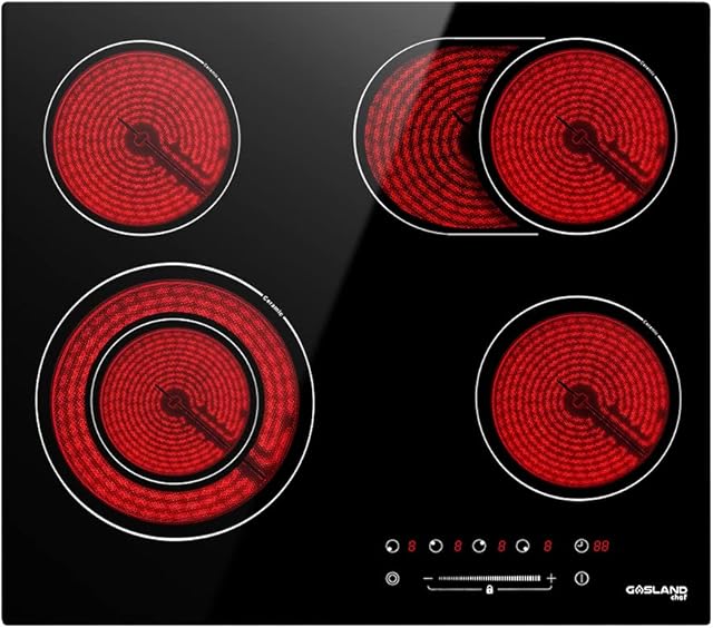 Gasland Chef CH604BF 60cm Built-in Ceramic Hob, 4 Zones Electric Cooktop in Black, 6600W Total Output, with Dual & Oval Zone Touch Control Timer Child Lock