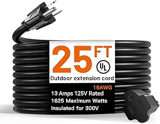 addlon 25 Feet Outdoor Extension Cord Waterproof Deep Black 16 AWG 3 Prong, Flexible Long Wires Perfect for Home or Office...