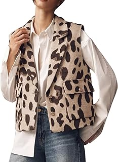Leopard Flannel Vest Women Casual Cheetah Sleeveless Blazer Winter Butto...