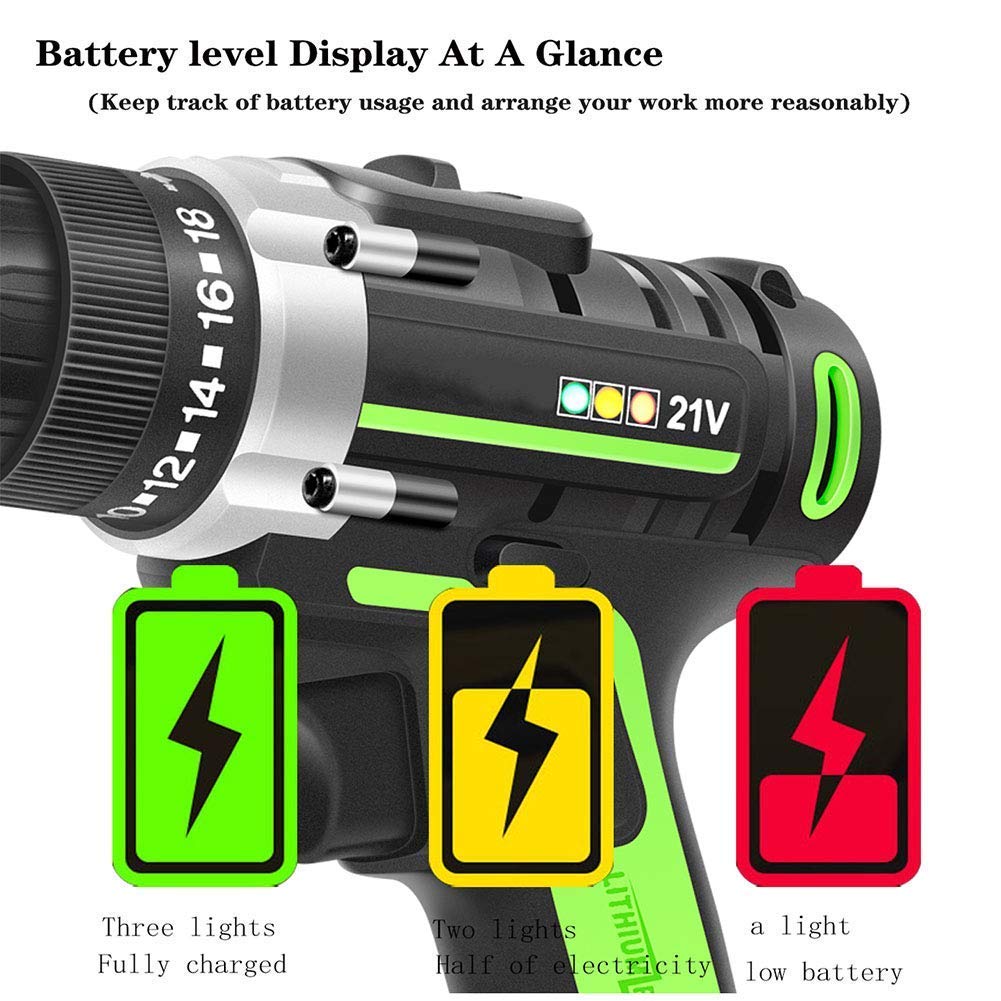 Trapano Avvitatore Trapano Combinato a ioni di Litio 21V-Max, cacciavite Elettrico, Faro da Lavoro a LED, Batteria a Cambio rapido e Caricabatterie Inclusi