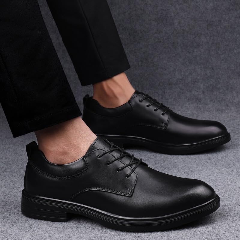 Scarpe eleganti da uomo Stringate Punta tonda Scarpe derby in pelle tinta unita Suola in gomma antiscivolo Tacco basso e alto antiscivolo Classico