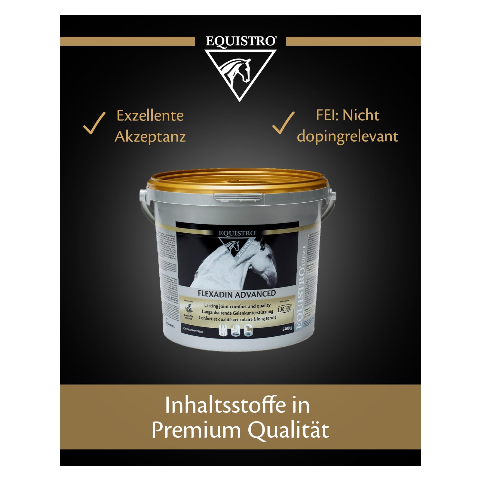 EQUISTRO® Flexadina Advanced | Complemento alimenticio para Caballos | Apoyo al metabolismo Articular | con ingrediente de colágeno Tipo II no desnaturalizado (UC-II®) e Incienso Indio | 2,4 kg