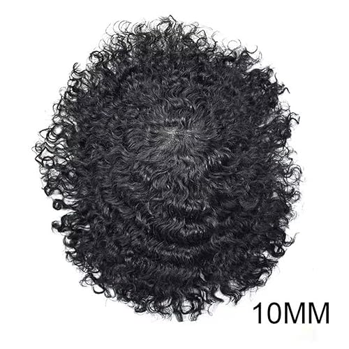 Miniatura 10 de Toupee para hombres negros, sistema de reemplazo de cabello rizado afro para hombre, centro de encaje Brethable, cabello humano natural, pelucas
