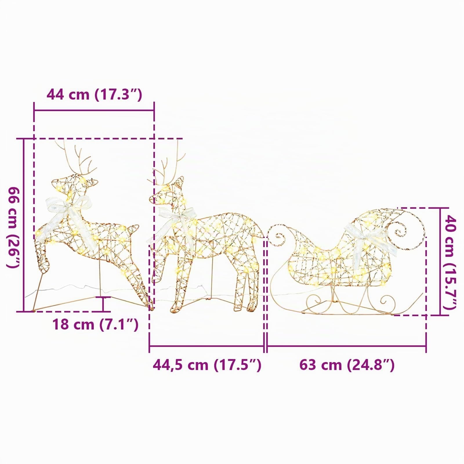 vidaXL LED Rentiere mit 60 LEDs 3 pcs Warmes Weiß PET, Wohnzimmer, Art Deco Weihnachtsdeko, LED Rentier Ornament, festliche Lichter, Innendekoration