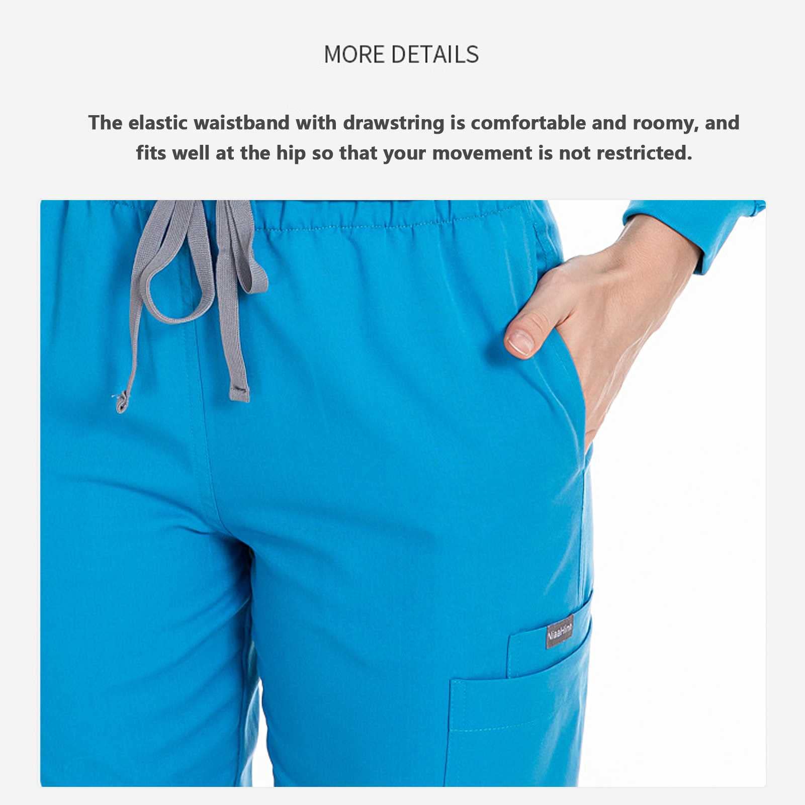 Damen Medizinische Uniform Set mit Lange Ärmel Kasack und Hose, Medical Schrubb-Set, Pflege Berufsbekleidung