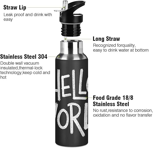 Miniatura 3 de Hello World - Botella de agua ligera y reutilizable estilo graffiti con tapa de boquilla a prueba de fugas, botellas aisladas al vacío de doble