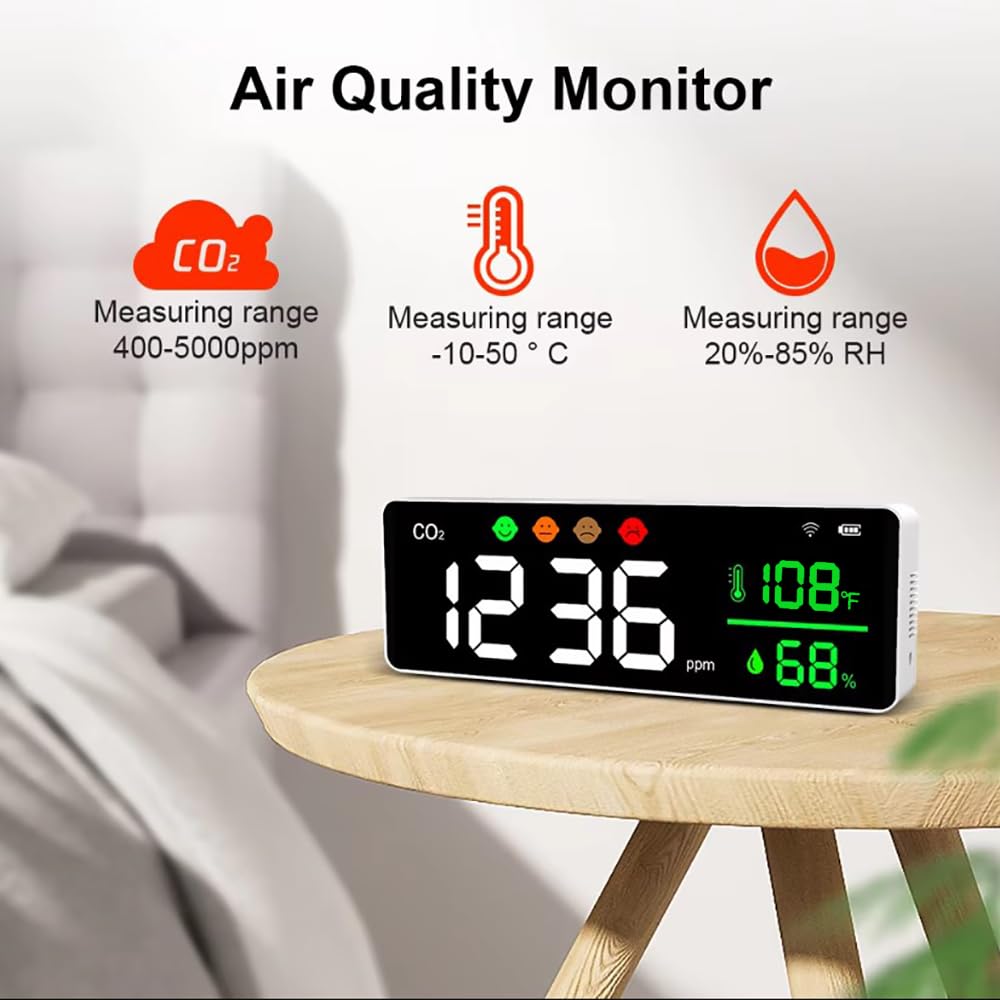 Detector de dióxido de Carbono con función de Alarma Monitor de Humedad y Temperatura del Aire Interior del hogar