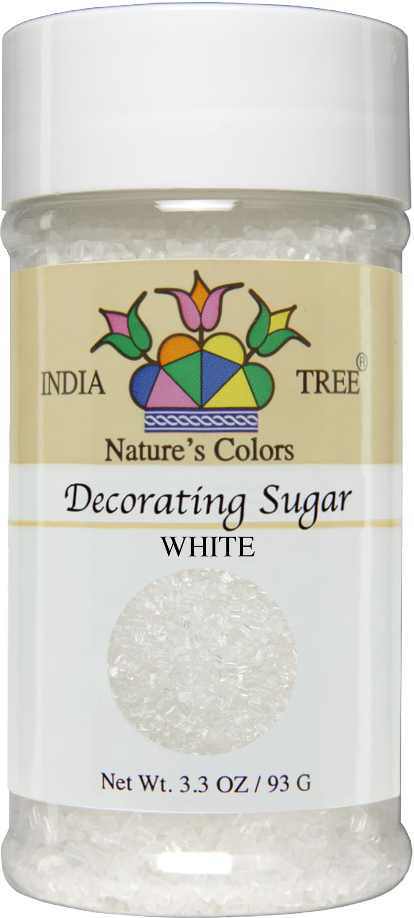 Nature's Colors White Decorating Sugar by India Tree – 3.3 Ounces, White, Pack of 6