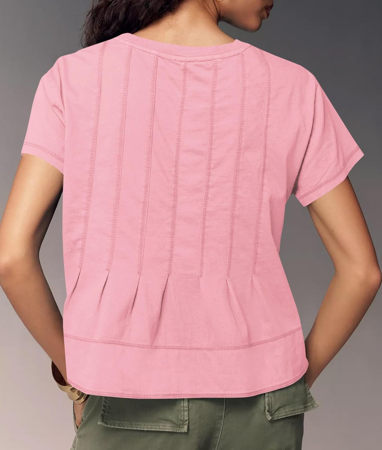 Tankaneo Womens Babydoll Tops Short Sleeve Peplum Pleated Summer T-Shirts Casual Loose Fit Flowy Tshirts 2026 - Image 6